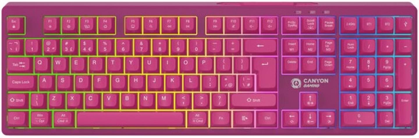 Клавіатура бездротова ігрова Canyon Fortnax GKW-2 RGB 2.4GHz+BT+USB Pink (CND-SKBW2) - Фото 1