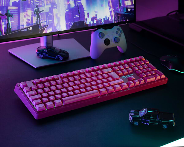 Фото - Клавиатура беспроводная игровая Canyon Fortnax GKW-2 RGB 2.4GHz+BT+USB Pink (CND-SKBW2)