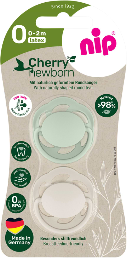 Круглая пустышка NIP Вишенка Зеленая Серия для новорожденных (Мятный/Беж) (латекс) от 0 до 2 мес. (91031-51)