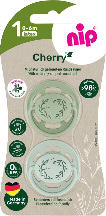 Круглая пустышка NIP Вишенка размер 1 зеленый латекс 0-6 мес. 2 шт. (91032-51)