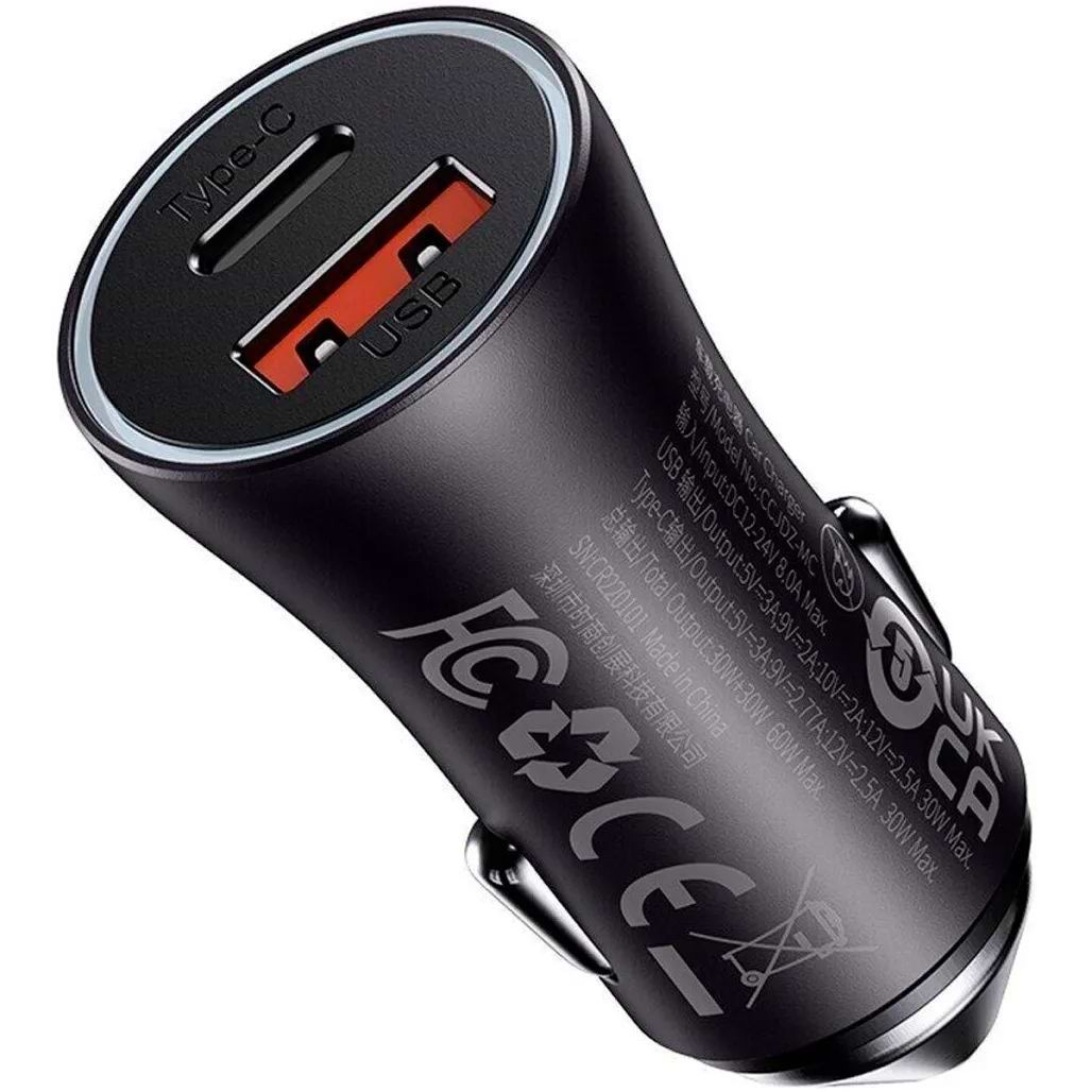 Автомобільний зарядний пристрій Baseus FС U+C 60W (CGJM000113) Gray