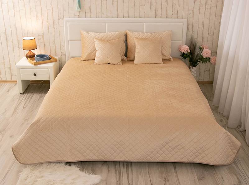 Покрывало полуторное Руно 150х220 велюр (360.55_Beige ромб) - Фото 1