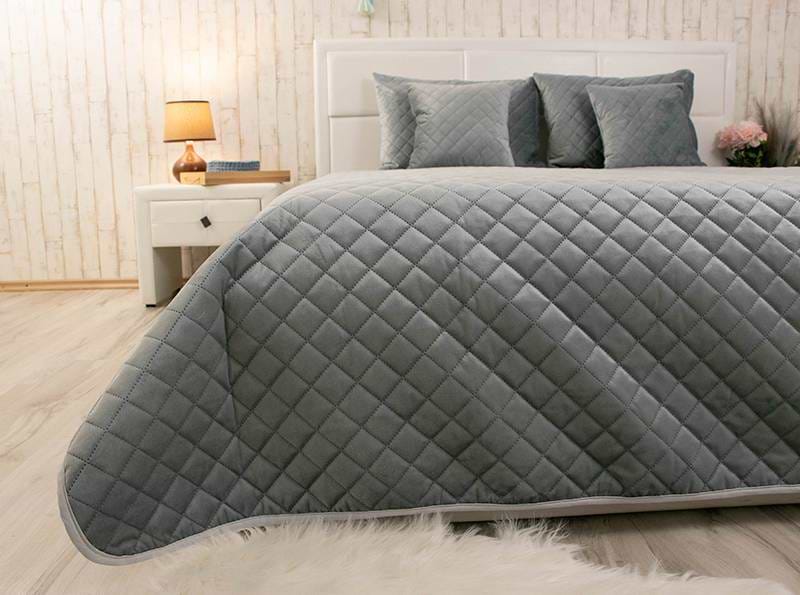 Фото - Покривало полуторне Руно 150х220 велюр (360.55_Dark Grey ромб)