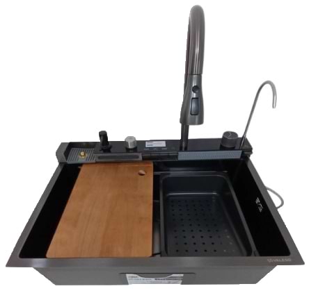 Мийка кухонна+змішувач+дозатор VALESO 68x45M PVD Чорна Handmade Водоспад