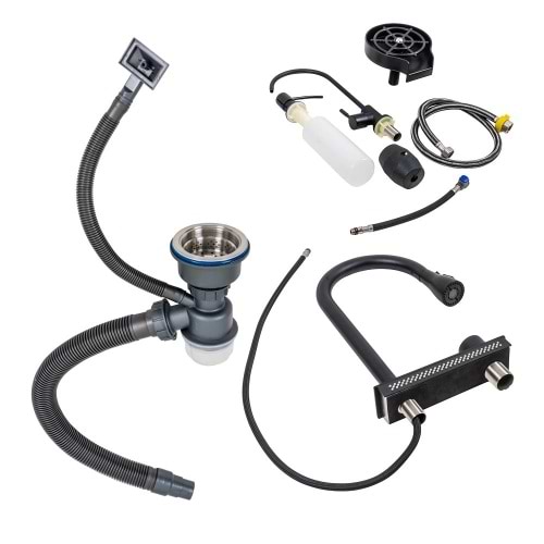 Фото - Уцінка - Мийка кухонна+змішувач+дозатор VALESO 75x46F Чорна PVD Handmade Водоспад Fly rain