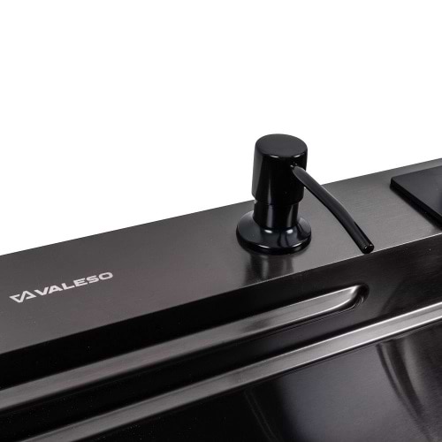 Фото - Уцінка - Мийка кухонна+змішувач+дозатор VALESO 75x46F Чорна PVD Handmade Водоспад Fly rain