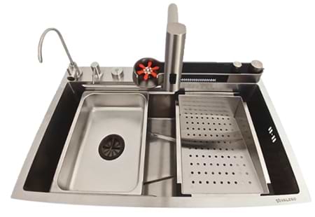 Мойка кухонная+смеситель+дозатор VALESO 75х45DF сатин Handmade Водоспад