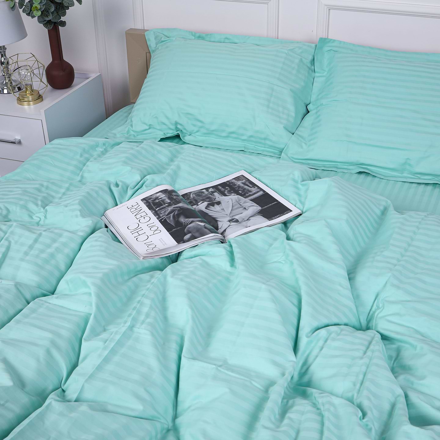 Комплект постільної білизни MirSon Satin Stripe 30-0013 Azure 220х240 см King Size (2200005252413)
