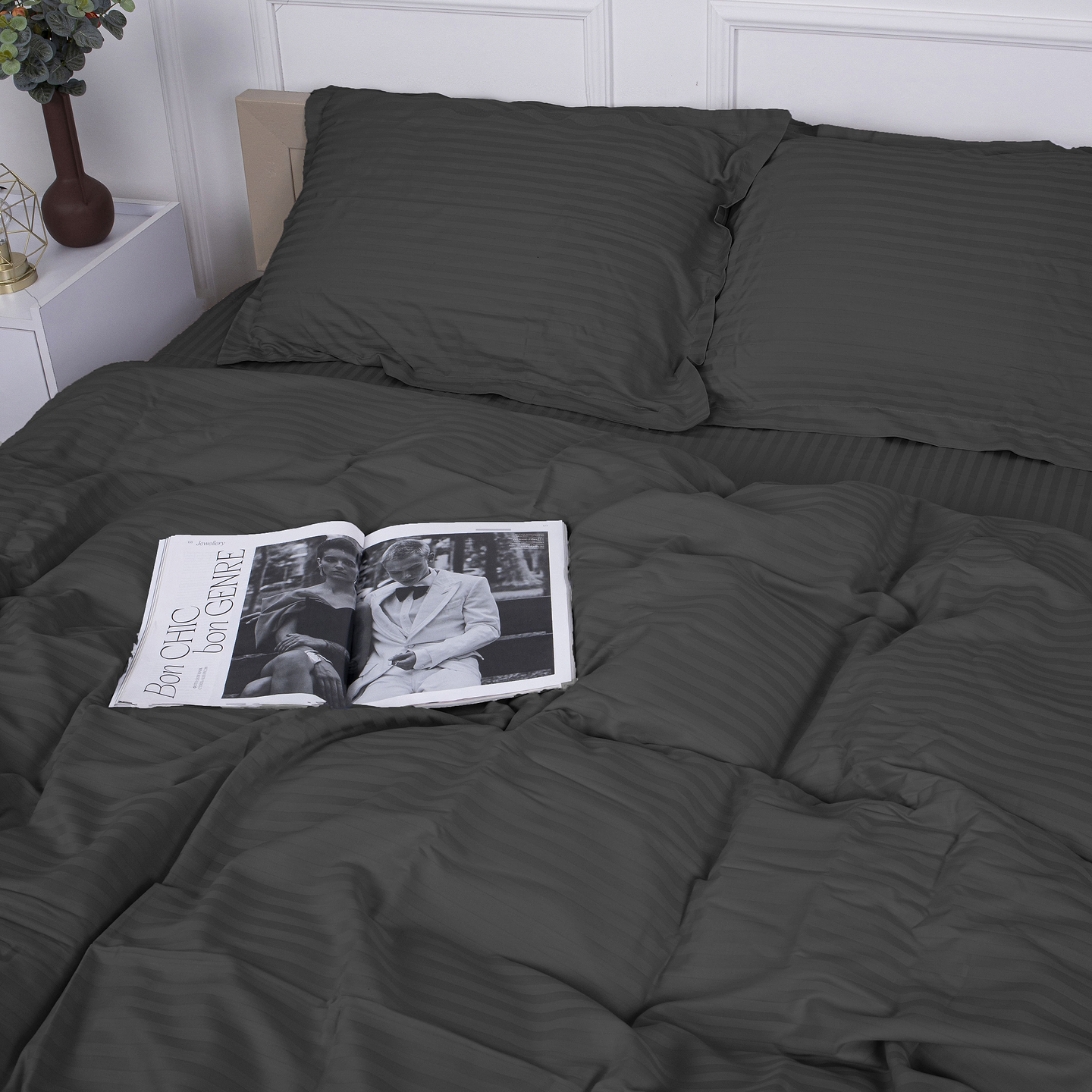 Комплект постельного белья MirSon Satin Stripe 30-0012 Dark Gray 143х210 см (2200005251959)