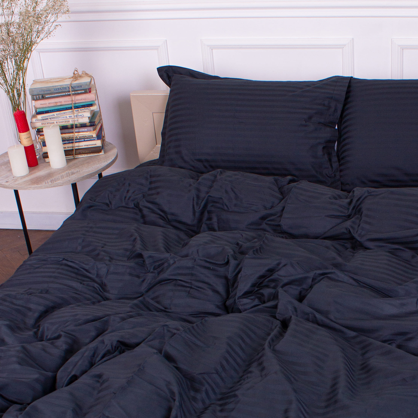 Комплект постельного белья MirSon Satin Stripe 30-0021 Dark Blue 220х240 см King Size (2200005255780)