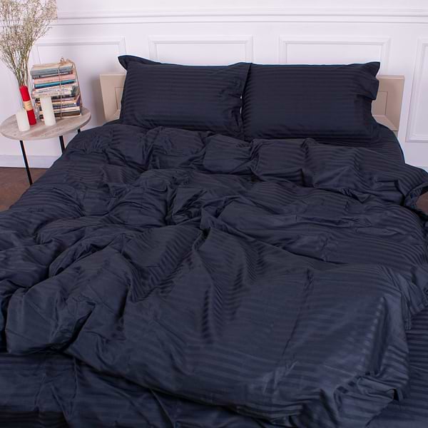 Фото - Комплект постельного белья MirSon Satin Stripe 30-0021 Dark Blue 220х240 см King Size (2200005255780)