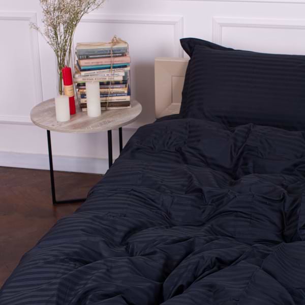 Фото - Комплект постельного белья MirSon Satin Stripe 30-0021 Dark Blue 220х240 см King Size (2200005255780)