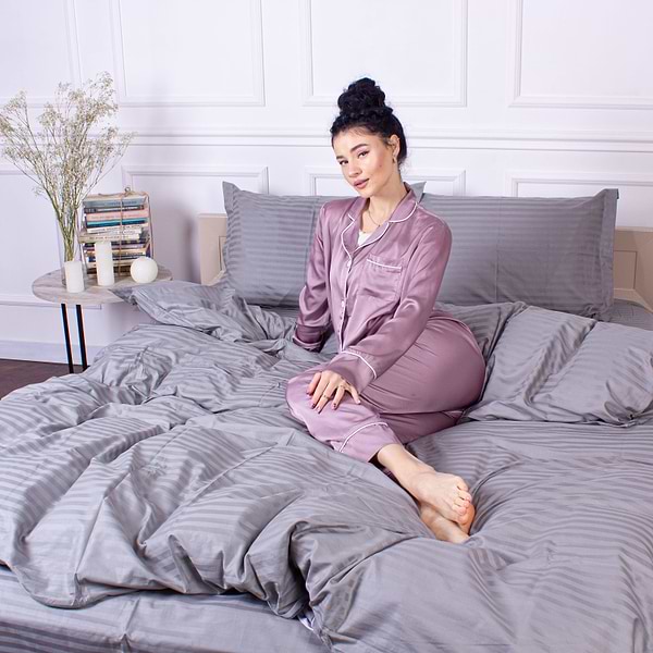 Фото - Комплект постільної білизни MirSon Satin Stripe 30-0010 Light Gray 160х220 см (2200005251171)