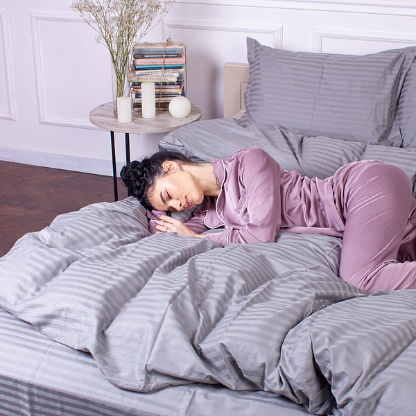 Фото - Комплект постільної білизни MirSon Satin Stripe 30-0010 Light Gray 160х220 см (2200005251171)