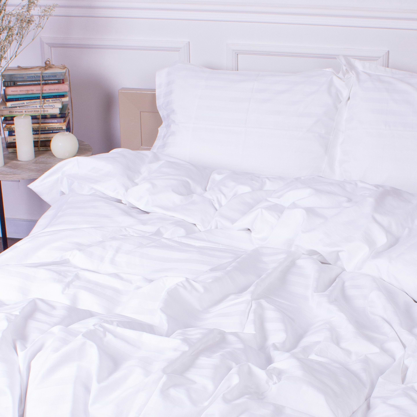 Комплект постільної білизни MirSon Satin Stripe 30-0001 White 220х240 King Size (2200005245705)