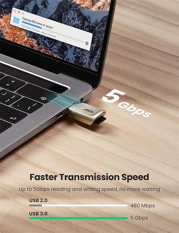 Фото - Кардридер UGREEN CM331 USB-C to TF 3.0 Light Golden (80124)