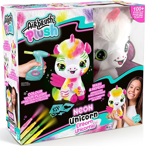 Фото - Набір для декупажу та розпису Canal Toys DIY AIRBRUSH PLUSH - Єдиноріг Неон з фломастерами (AIR024/1)