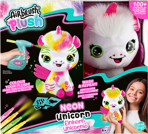 Фото - Набір для декупажу та розпису Canal Toys DIY AIRBRUSH PLUSH - Єдиноріг Неон з фломастерами (AIR024/1)