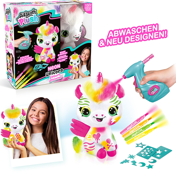 Фото - Набір для декупажу та розпису Canal Toys DIY AIRBRUSH PLUSH - Єдиноріг Неон з фломастерами (AIR024/1)