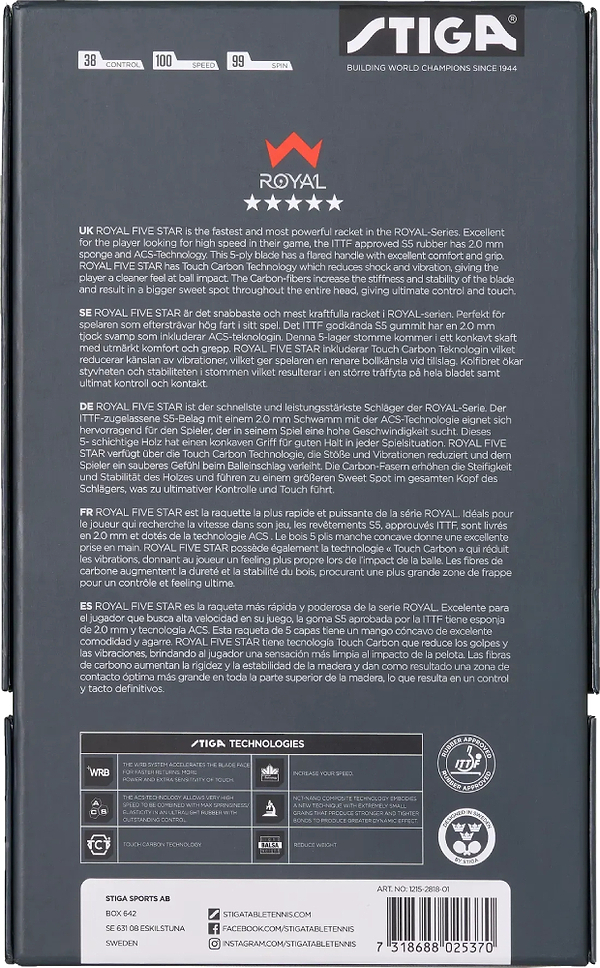 Фото - Ракетка для настольного тенниса Stiga Royal Carbon 5 Star FL (1215-2818-01)