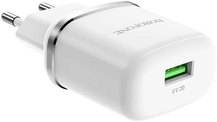 Мережевий зарядний пристрій BOROFONE BA36A High speed single port QC3.0 charger set 18W White (6931474715975)