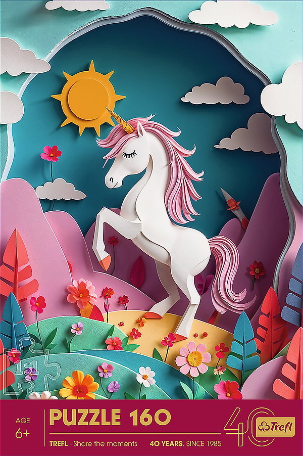 Фото - Пазли (5-7 років) Trefl "160" 40 річний ювілей Трефл/Мистецтво з паперу: єдиноріг (00472)