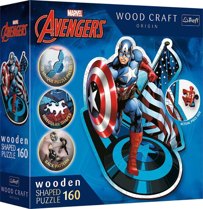Пазли (5-7 років) Trefl Wooden Marvel Heroes Безстрашний Капітан Америка 160 ел. (01949)