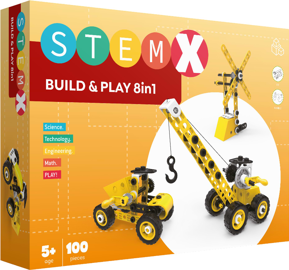 Пластиковый конструктор STEAM с болками: BUILD AND PLAY 8в1 на 100 деталей (73322)