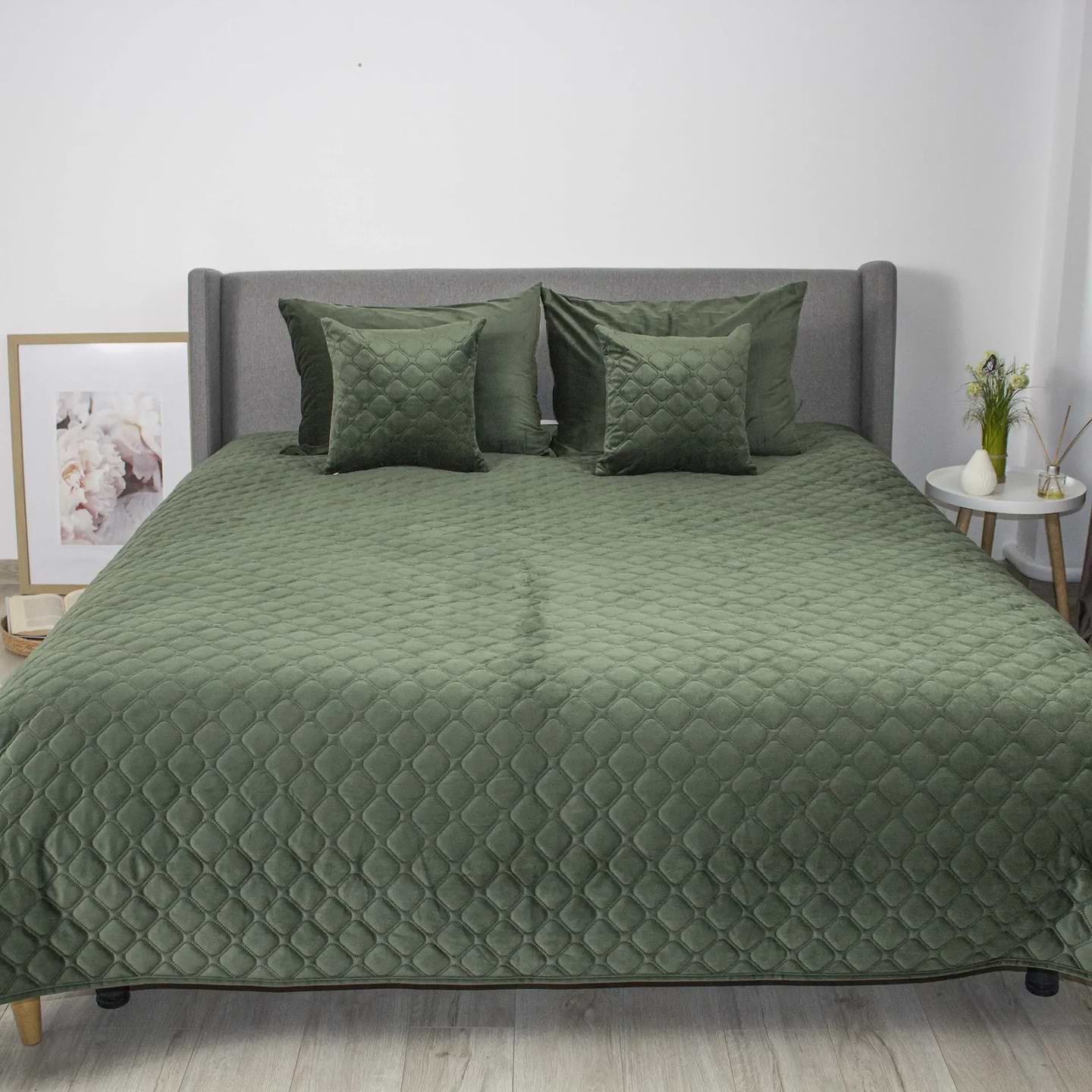 Покривало двоспальне ТЕП VELOUR 240х260 см ДАРК ГРІН/Ромб круглий (4-00518_33938)