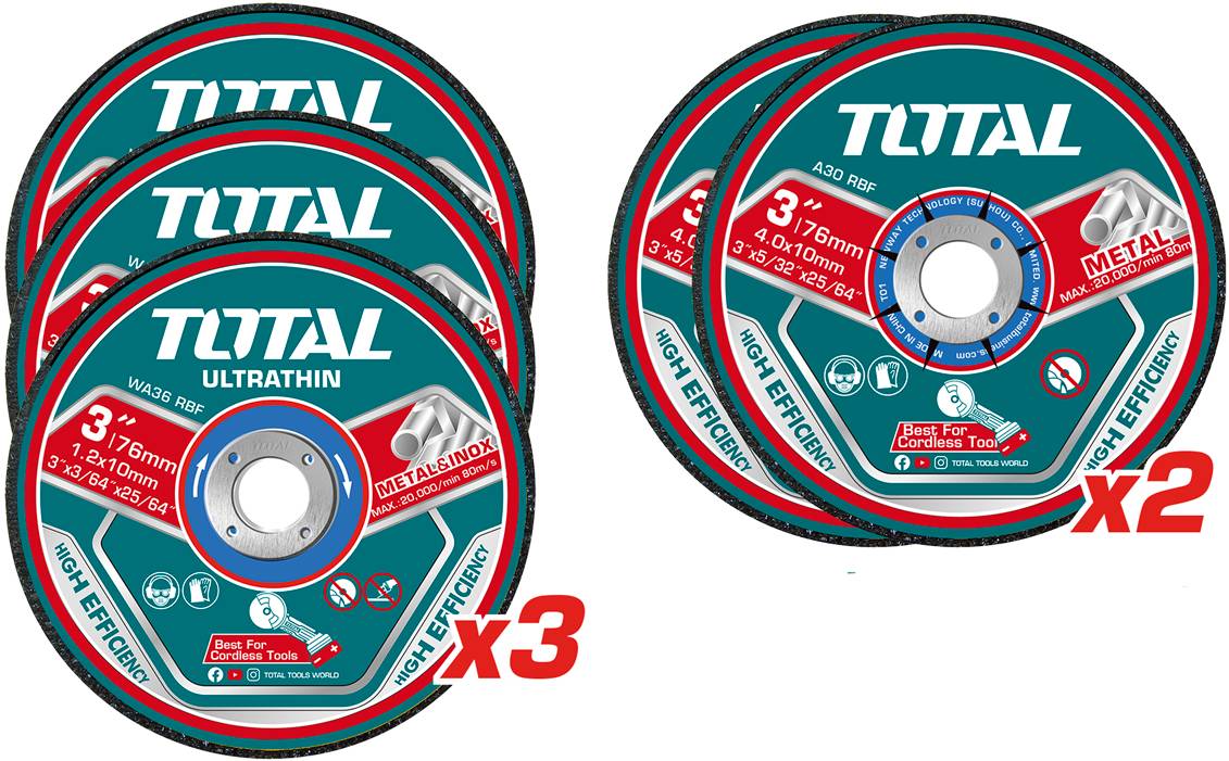 Круг відрізний по металу Total 76х1.2х10 мм 5 шт. (TAC303768)