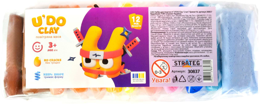 Маса для ліплення Strateg U'DOClay 12 шт. (30837)