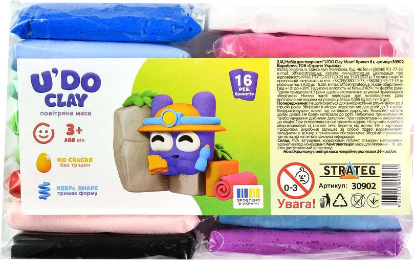 Масса для лепки Strateg U'DOClay 16 шт. (30902)