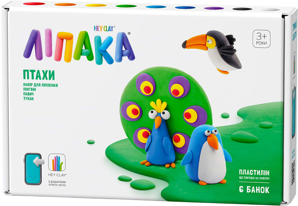 Маса для ліплення Ліпака ПТАХИ: ПІНГВІН, ПАВЛІН, ТУКАН (60026-UA01)