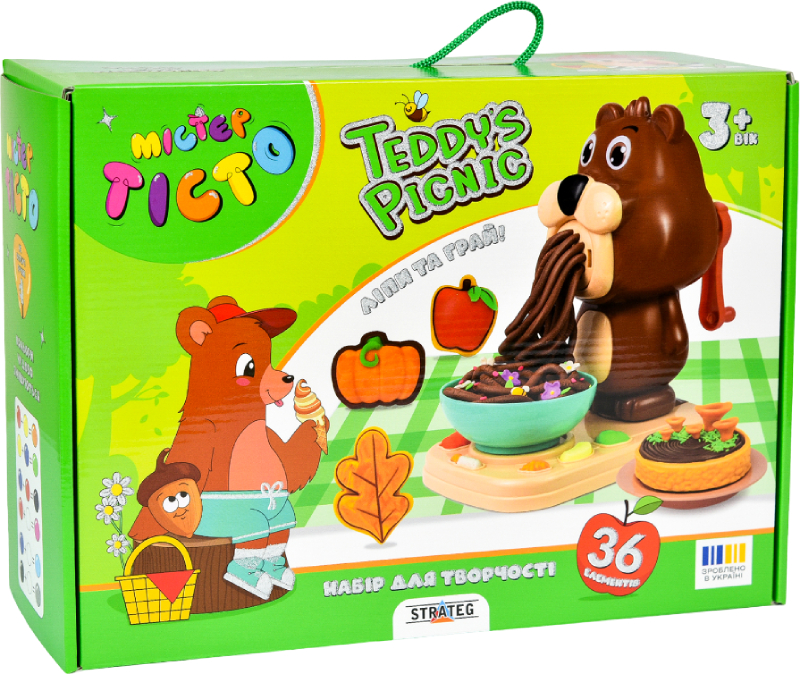 Лепка из теста Strateg Мистер тесто Teddy's Picnic на украинском языке (41033)