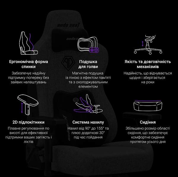 Фото - Крісло для геймерів Anda Seat Novis Plus  XL Black PVC (AD23YC-XL-01-B-PV-B04)