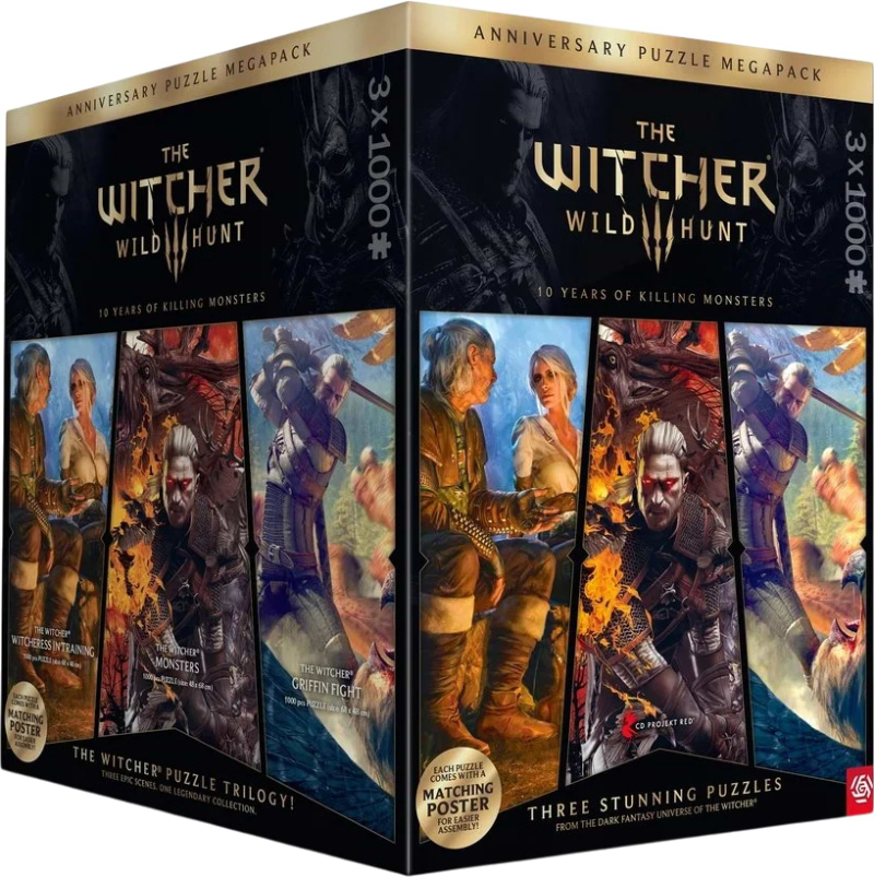 Пазлы (8+) Good Loot The Witcher 3 Wild Hunt 10 Years Of Killing Monsters Trilogy 3x1000 эл. (5908305250029) - Фото 1