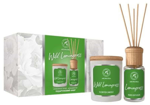 Фото - Подарунковий набір ароматичний Ароматика Дикий лемонграс: аромадифузор 50 мл та ароматична свічка 100 гр (4820256945865)