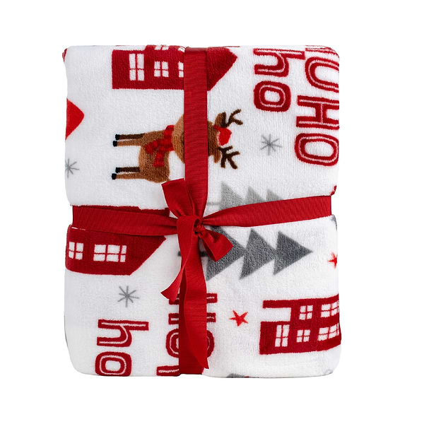 Фото - Плед евро Biltex новогодний белый Christmas Town 200х220 (4820298410642)