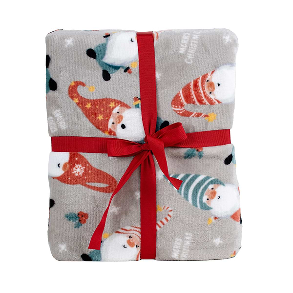 Фото - Плед полуторний Biltex новорічний сірий Funny Gnomes 150х200 (4820298410475)