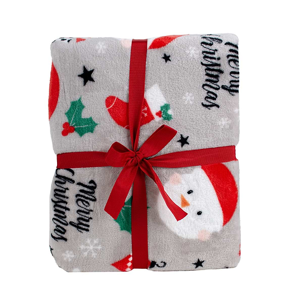 Фото - Плед полуторний Biltex новорічний сірий Merry Christmas 150х200 (4820298410529)