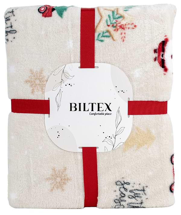 Фото - Плед євро Biltex новорічний бежевий Winter Whimsy 200х220 (4820298410703)