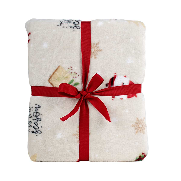 Фото - Плед євро Biltex новорічний бежевий Winter Whimsy 200х220 (4820298410703)