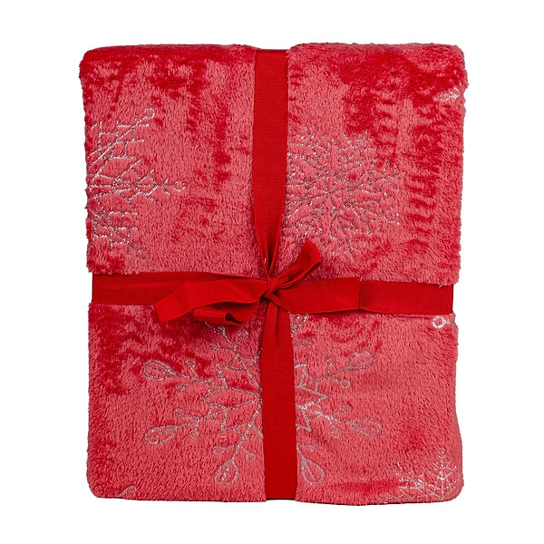 Фото - Плед двуспальный Biltex новогодний красный с фоллингом Shine Snowflake 180х200 (4820298410611)