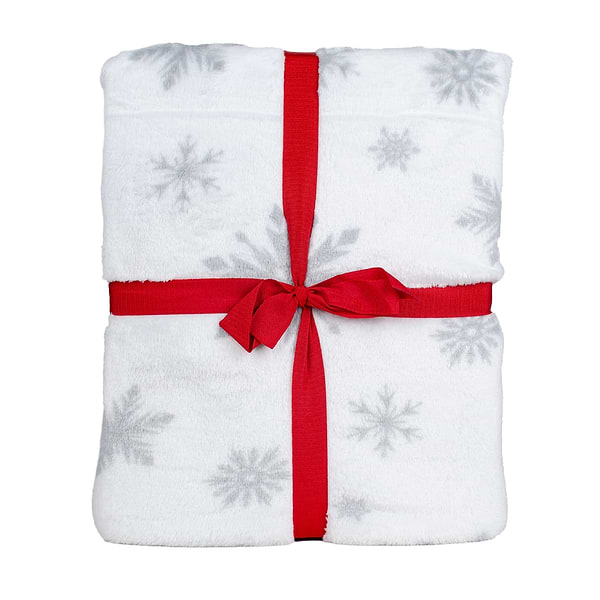 Фото - Плед двуспальный Biltex новогодний белый Snowflake 180х200 (4820298410635)