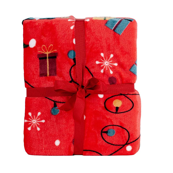 Фото - Плед євро Biltex новорічний червоний Party Gnomes 200х220 (4820298410697)