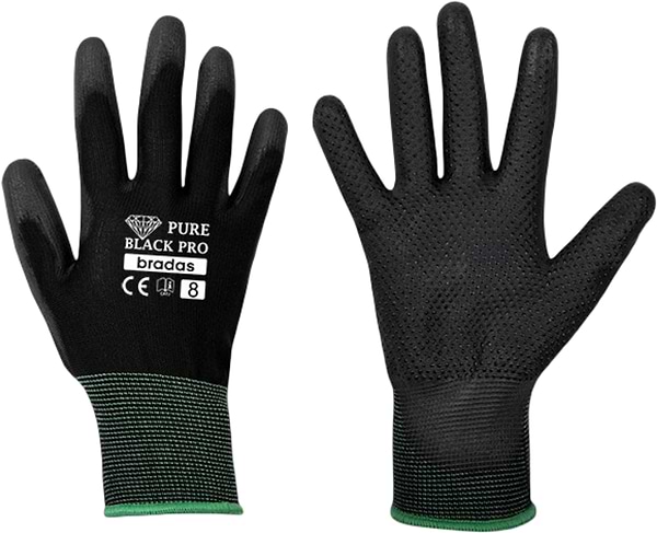 Фото - Перчатки садовые BRADAS Pure Black Pro с ПУ-покрытием размер 8 12 пар Черные (RWPBCP8)