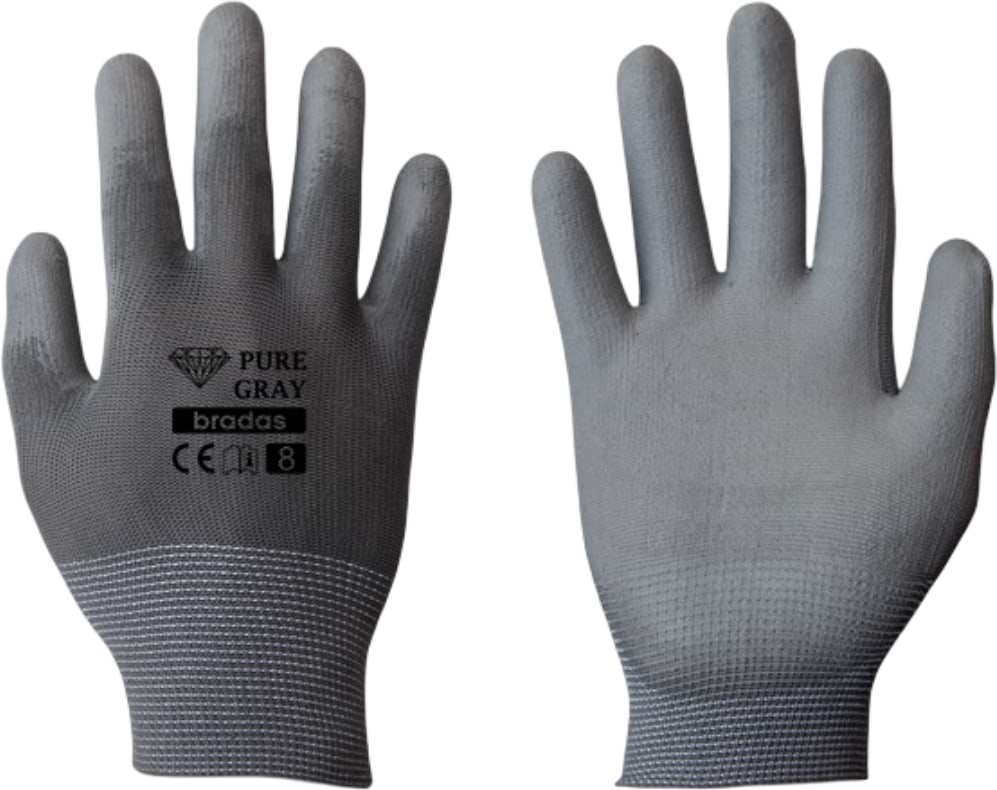 Рукавички садові BRADAS Pure Gray з ПУ-покриттям розмір 9 12 пар Сірі (RWPGY9)