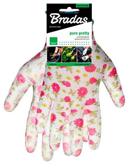 Фото - Перчатки садовые BRADAS Pure Pretty с ПУ-покрытием размер 7 12 пар Розовые с белым (RWPPR7)