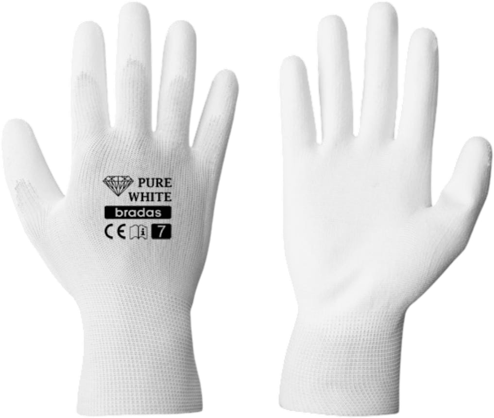 Рукавички садові BRADAS Pure White з ПУ-покриттям розмір 7 12 пар Білі (RWPWH7)