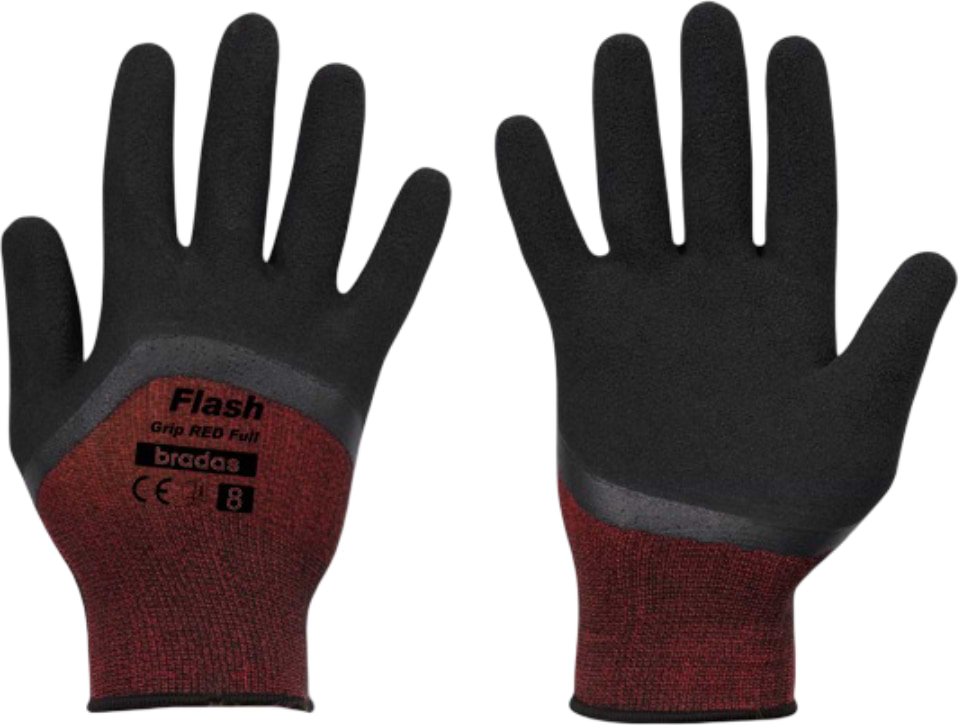 Рукавички садові BRADAS Flash Grip Red Full з латексним покриттям, розмір 10, 12 пар Червоні (RWFGRDF10)